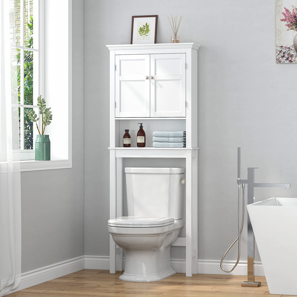 Over the Toilet Storage Cabinet with Doors and Adjustable Shelf V191353
