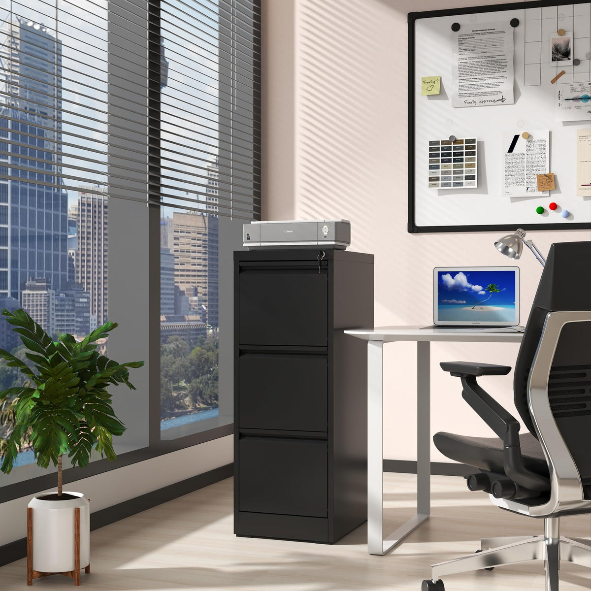 3 Drawer Black Metal File Cabinet with Lock G18193