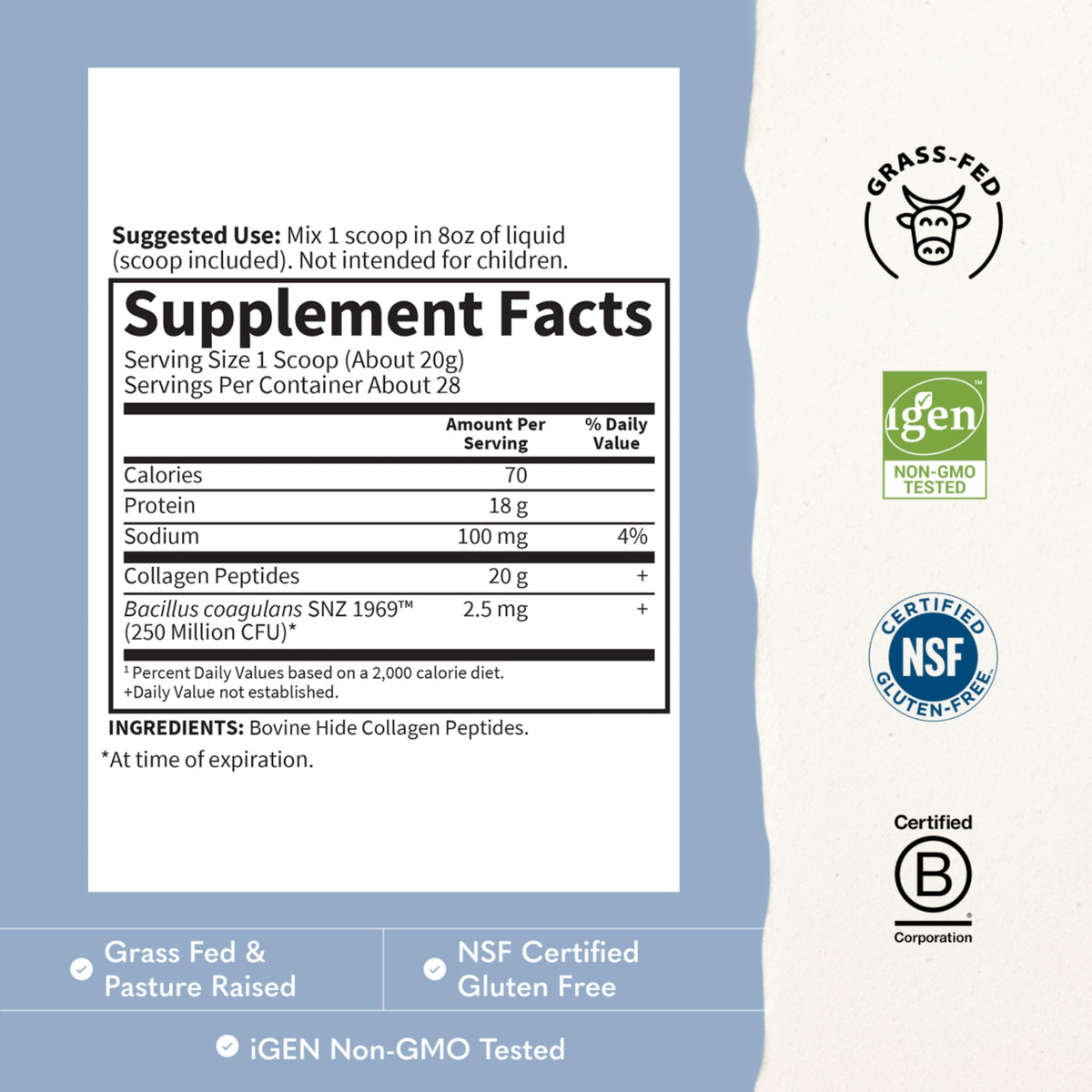 Collagen Powder Unflavored 28 Servings B401335