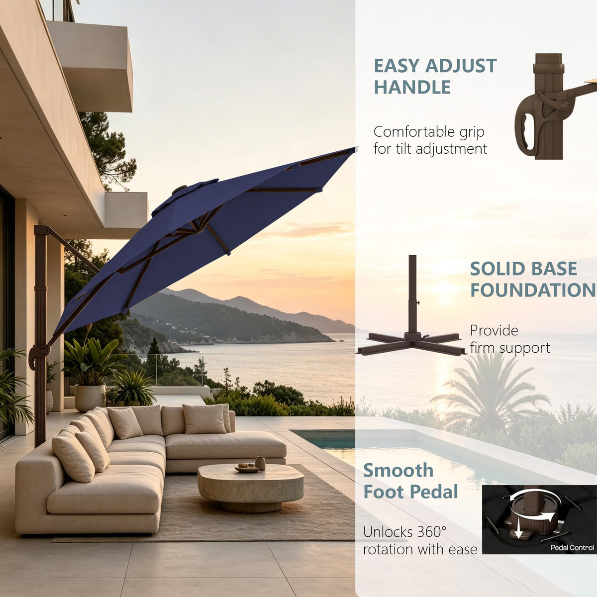 Cantilever Umbrella with Base and Lights Y62819