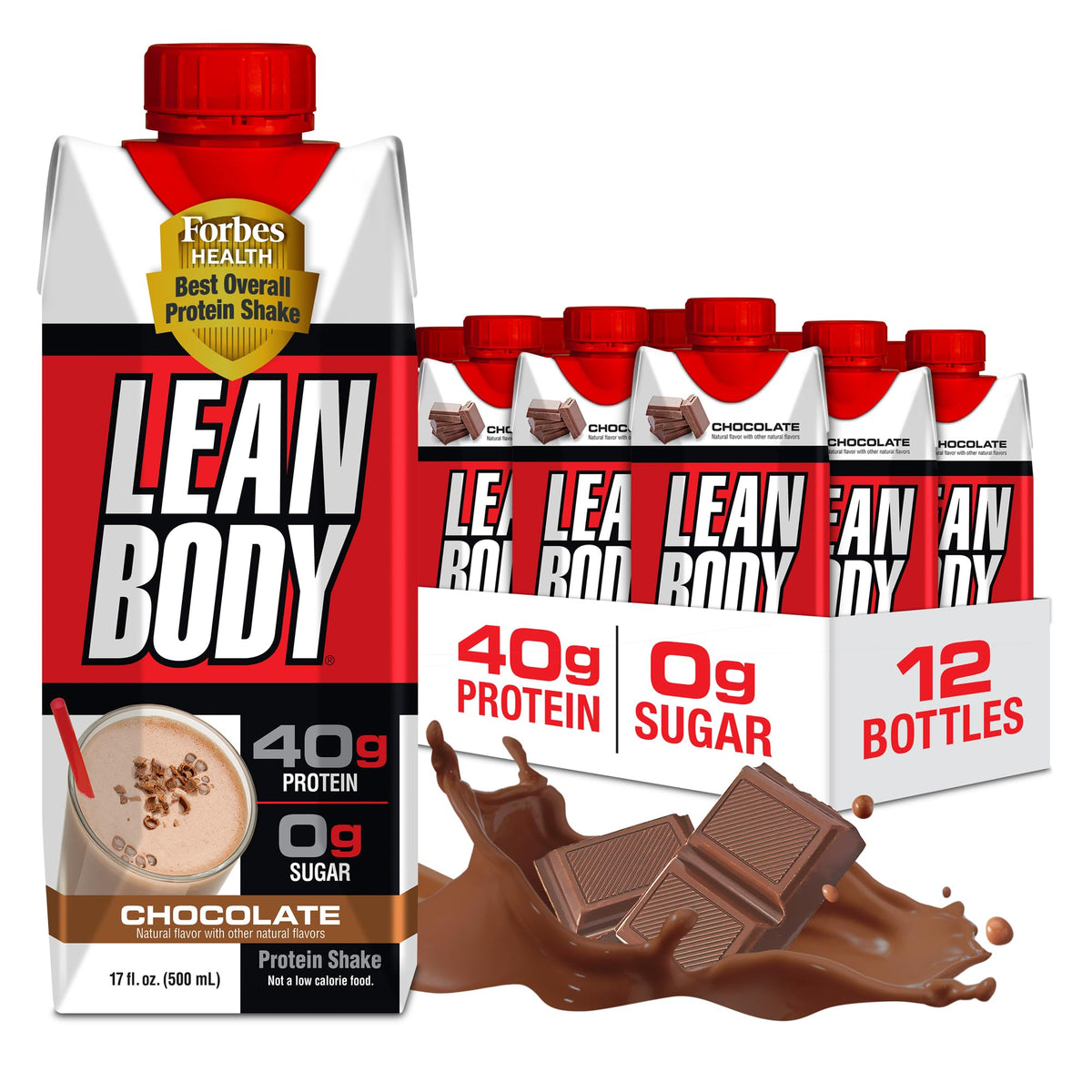 Chocolate Protein Shake, 40g Protein, 0 Sugar, 17 Fl Oz (Pack of 12) Q257629