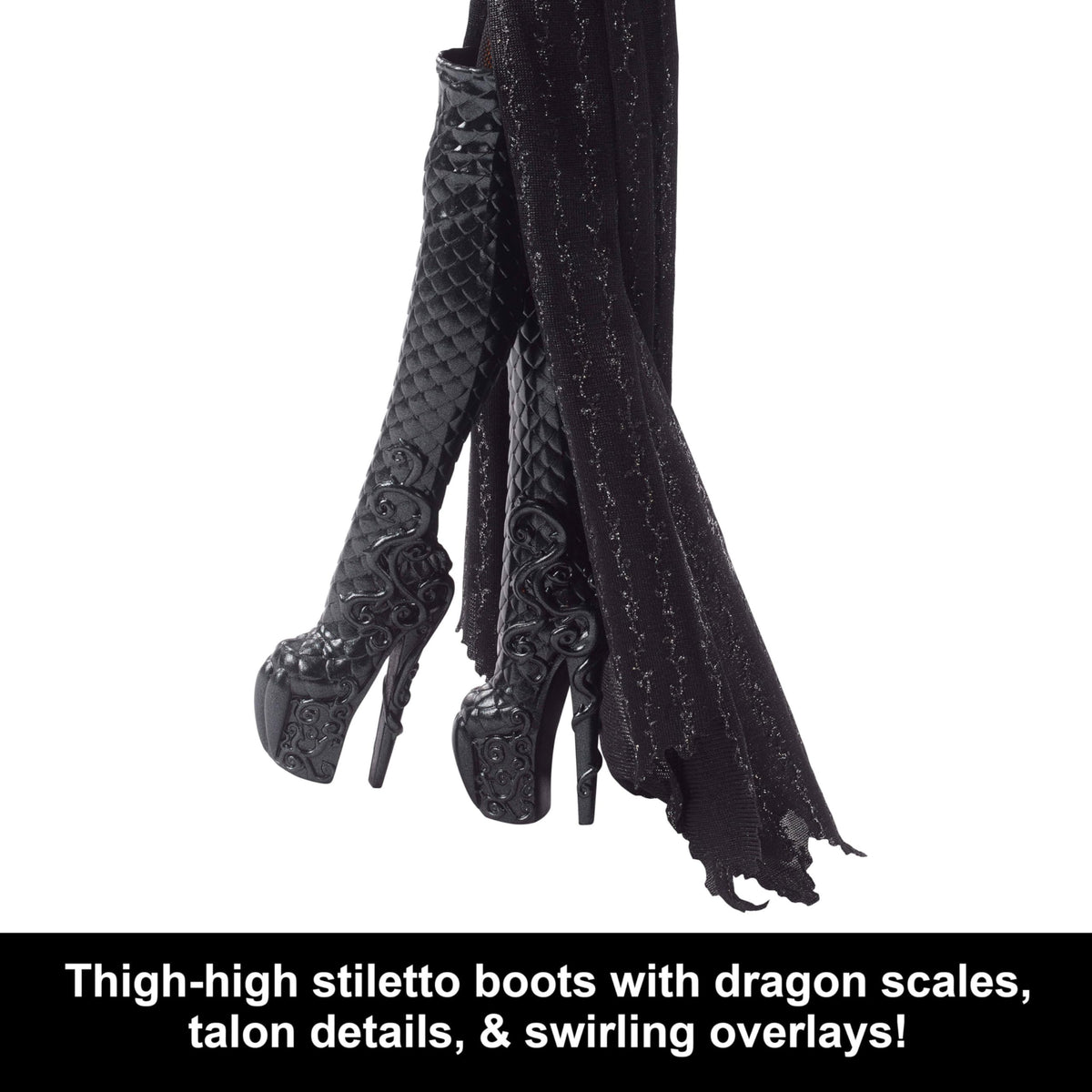 Black Gown Doll with Knee-High Boots and Wings I6822