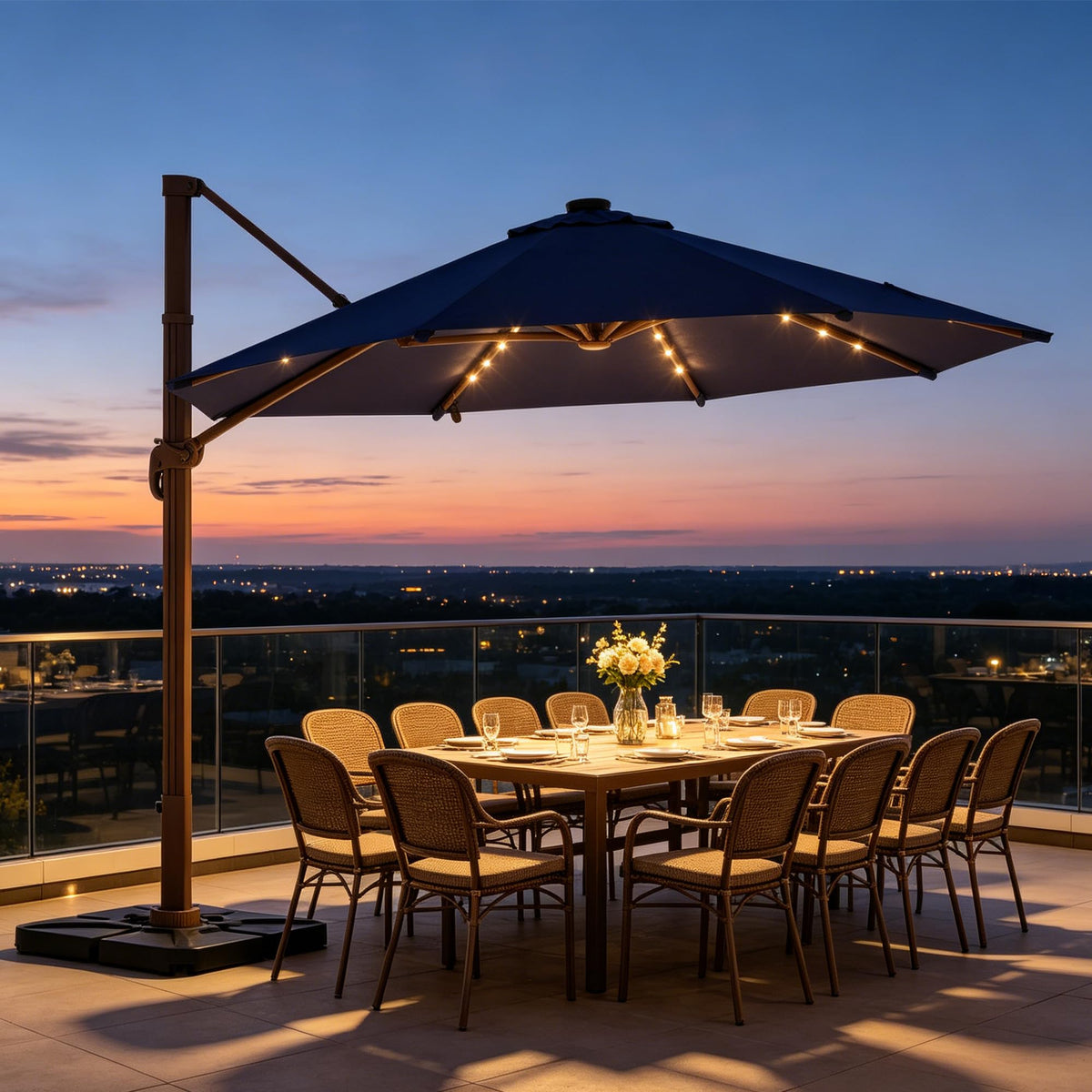 Cantilever Umbrella with Base and Lights Y62819