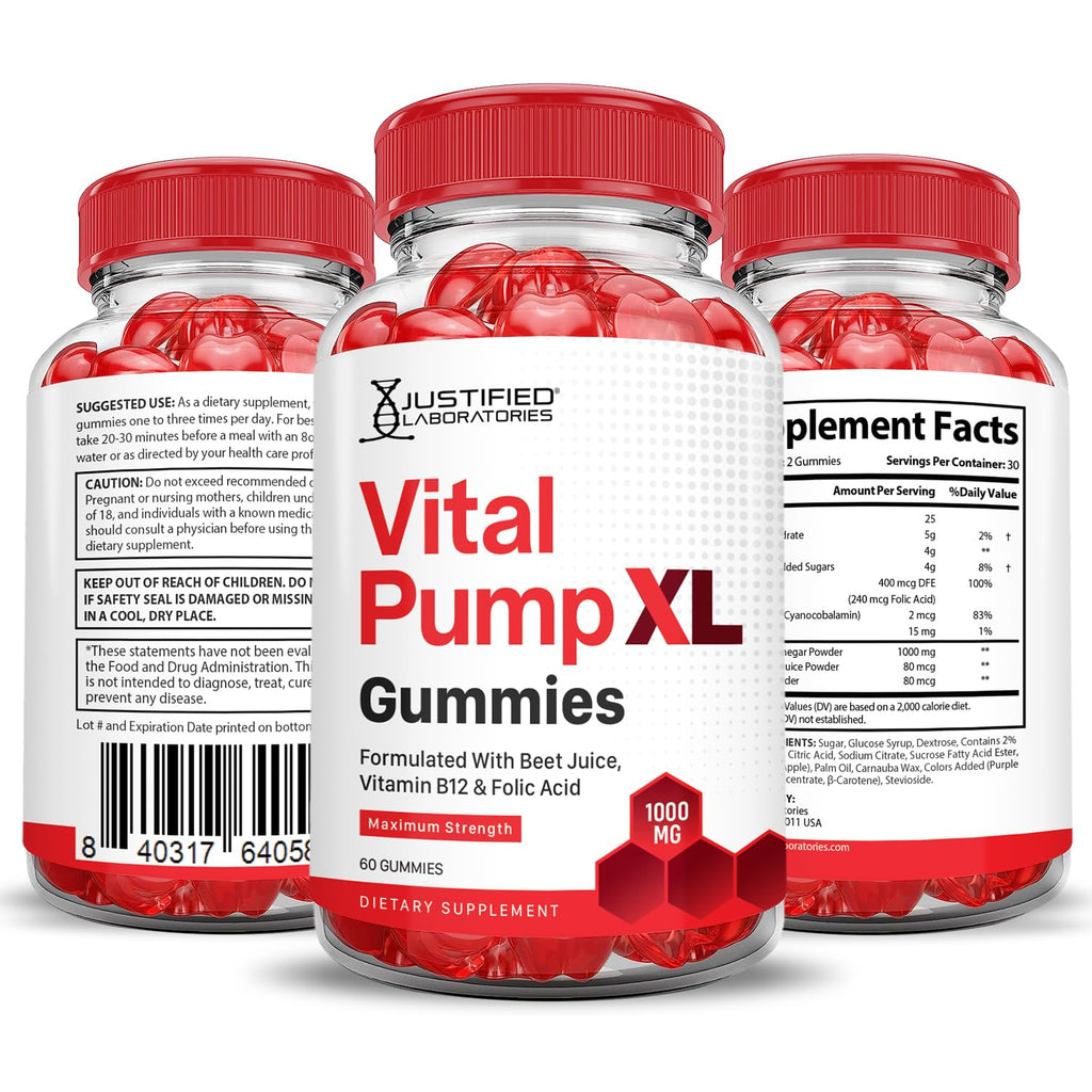 Vital Pump XL Performance Gummies 1000MG Beet Juice B12 Vegan Non GMO 120 Gummys U239113