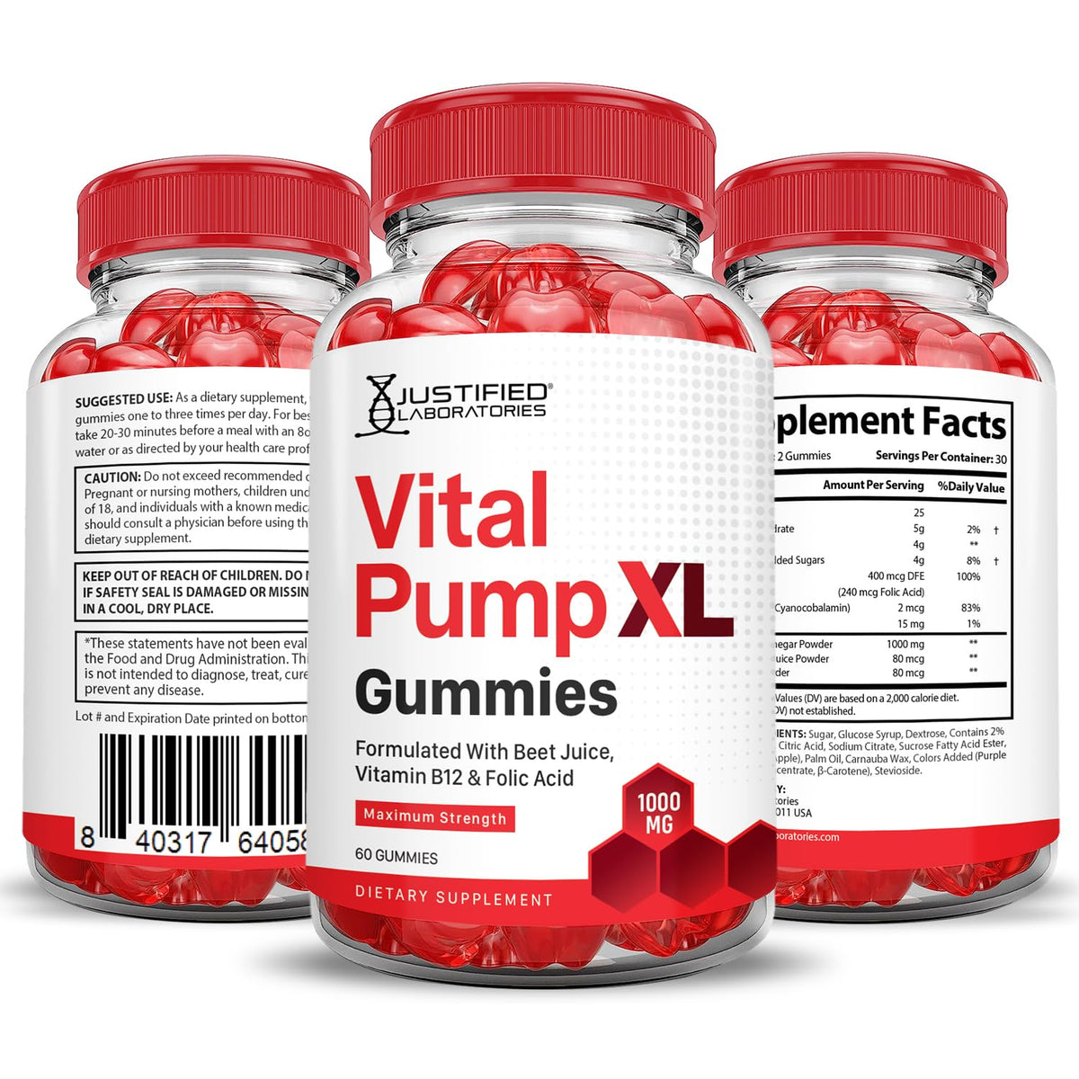 Vital Pump XL Performance Gummies 1000MG Beet Juice B12 Vegan Non GMO 120 Gummys U239113