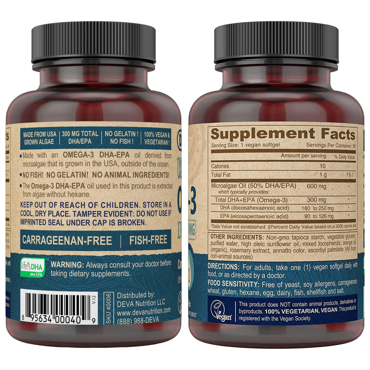 Vegan Omega-3 DHA EPA 300 mg 90 Softgels Z363
