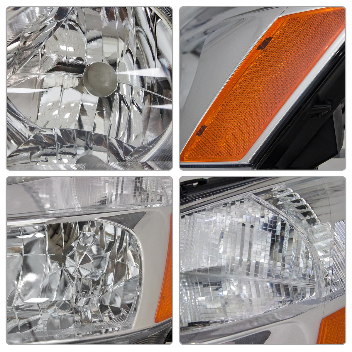 Headlight Assembly for 2003-2007 Honda Accord Chrome Housing Amber Reflector Pair M93946