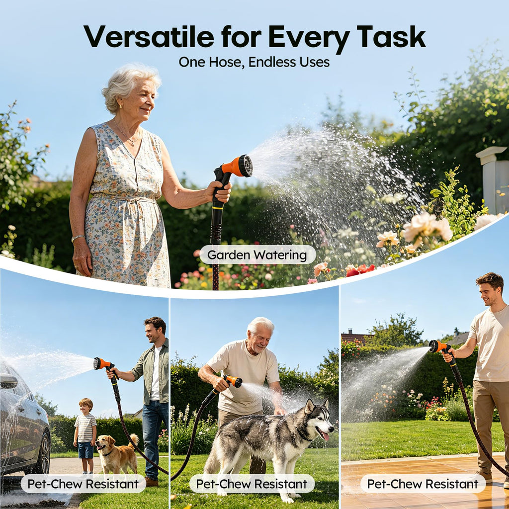 3/4" Flexible Non-Expandable Garden Hose with 10 Function Nozzle, 100ft B807
