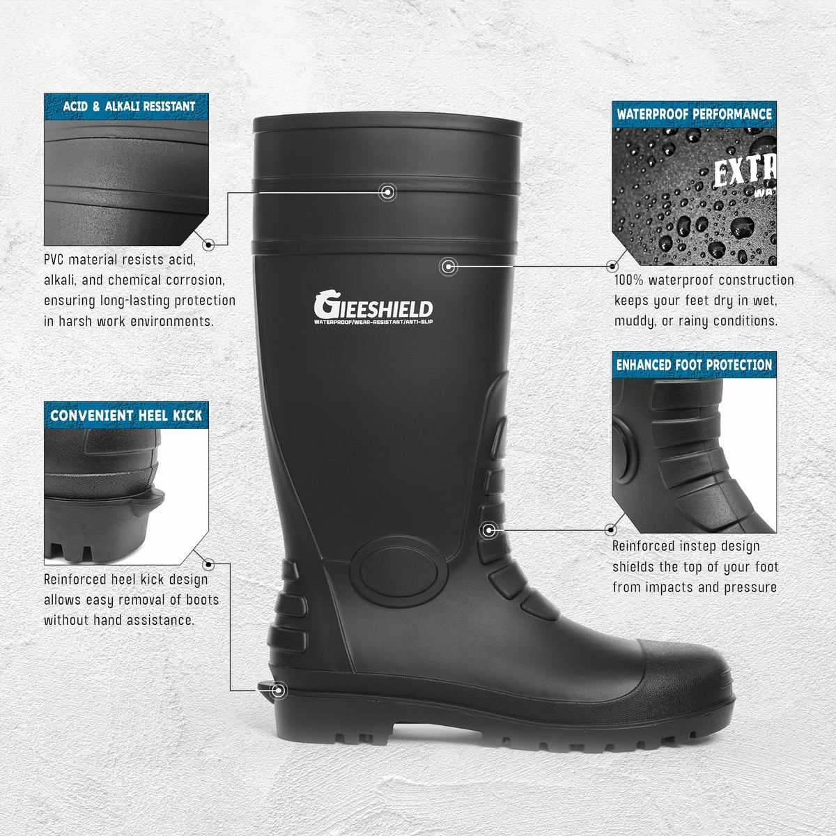 PVC Waterproof Slip-Resistant Rubber Tall Knee Boots D650221