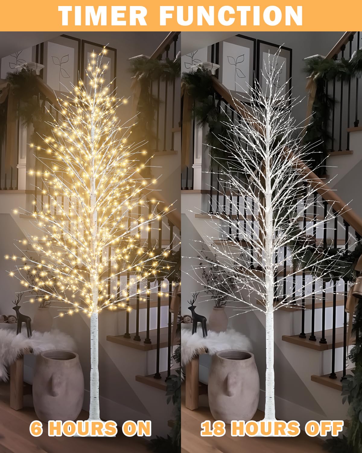 8FT Lighted White Artificial Christmas Twig Tree with 1440 Warm White LEDs M21964