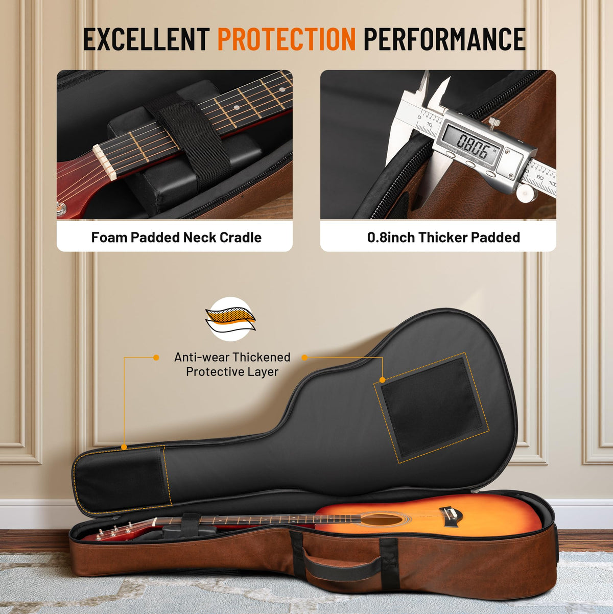 0.8in Thick Padding Waterproof Acoustic Guitar Case U21356