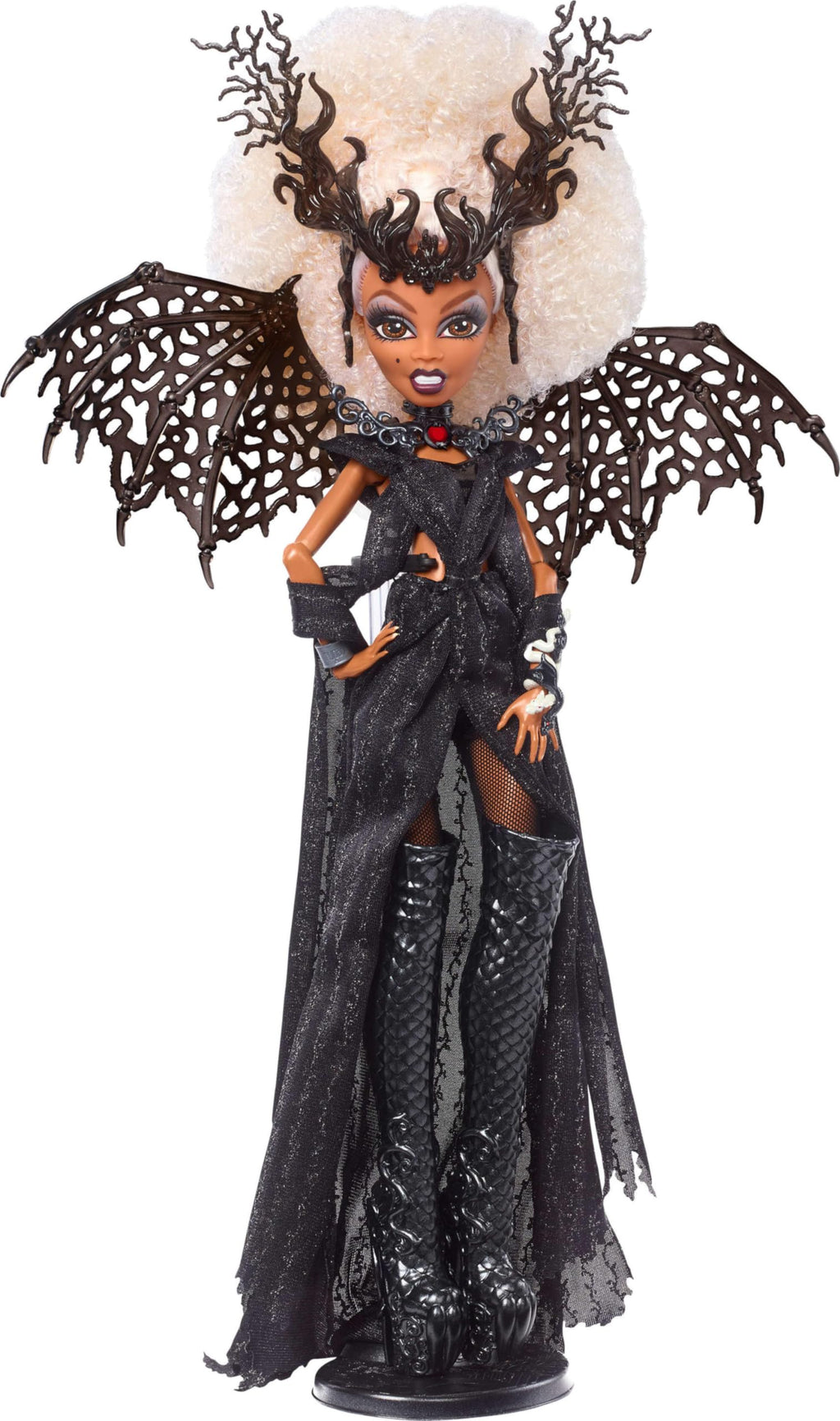 Black Gown Doll with Knee-High Boots and Wings I6822