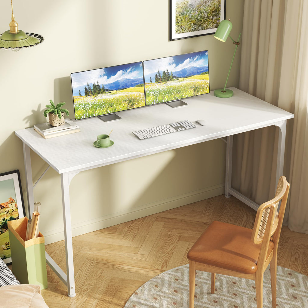 55 Inch White Computer Desk with Metal Frame S552646