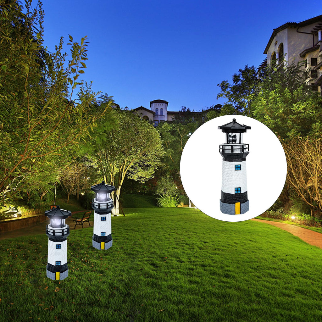 Black and White Resin Solar-Powered LED Lighthouse Garden Light M767492