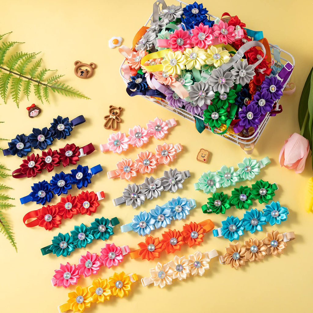 80 Pcs Dog Bowtie Flower Collar Adjustable P4029