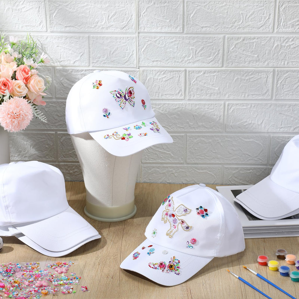 30 Pcs White Blank Adjustable Baseball Caps with Acrylic Paint Brushes Q6993