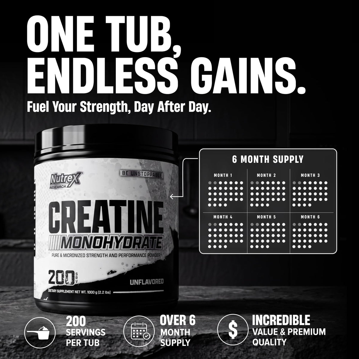 Micronized Creatine Monohydrate Powder 200 Servings 1KG Unflavored L431123