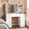 White Vanity Desk with Sliding Mirror and LED Lights W964172