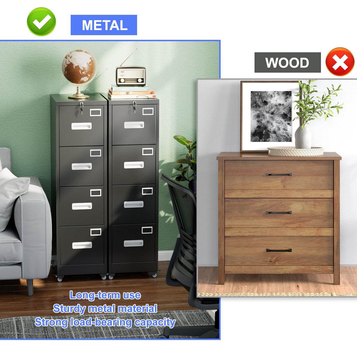 4 Drawer Metal File Cabinet with Lock, Black J831547