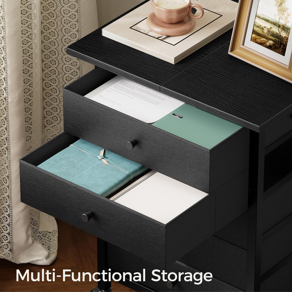 Black 5 Drawer Rolling File Cabinet with Wheels H2370