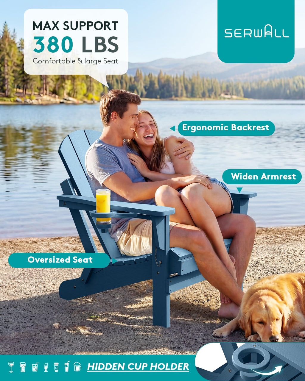 Folding Adirondack Chair Set of 2 with Cup Holder L251908