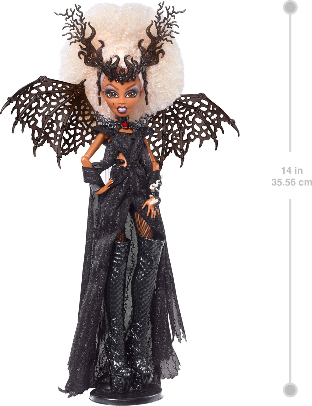 Black Gown Doll with Knee-High Boots and Wings I6822