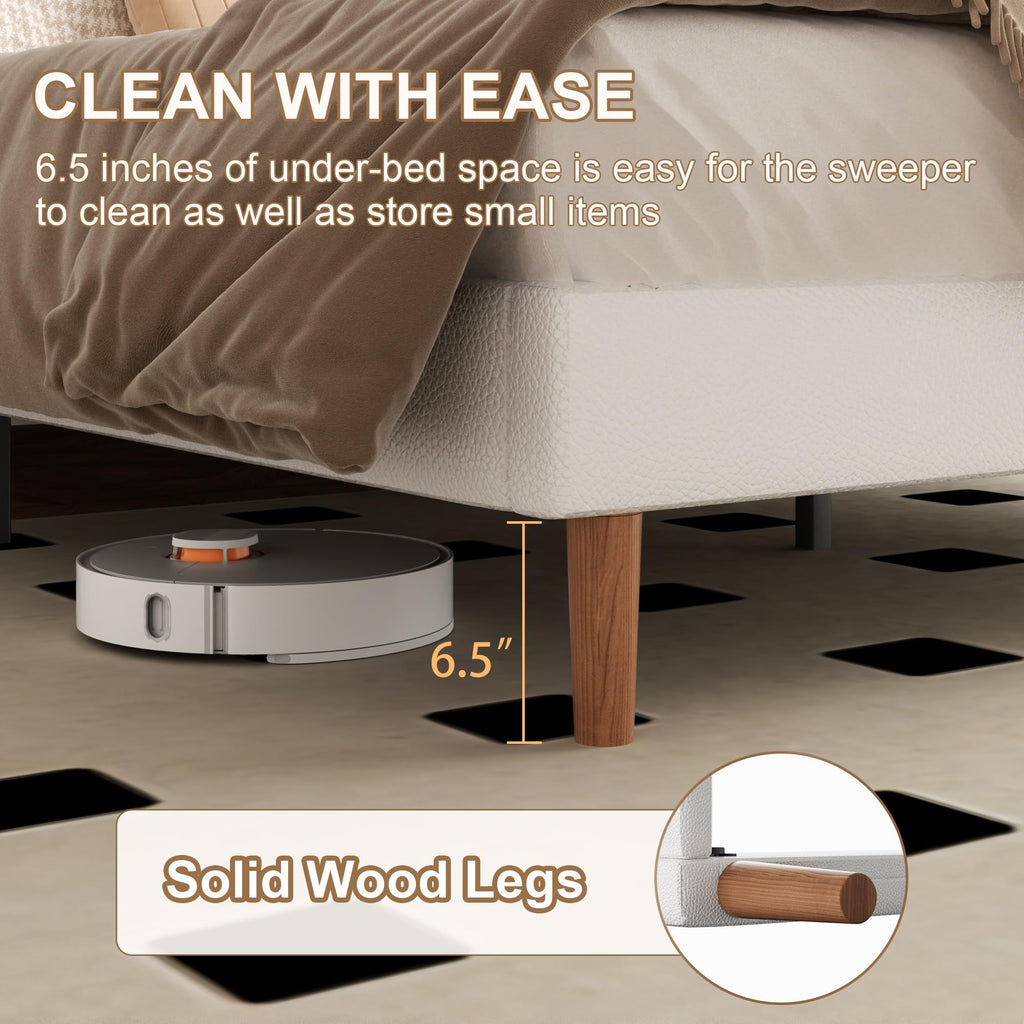 White Upholstered Bed Frame with Adjustable Headboard K278428