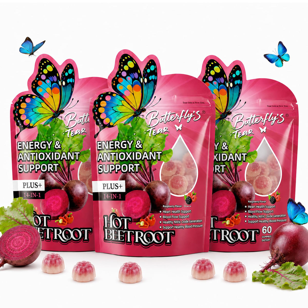 Beet Root Gummies with Vitamin D3, K2, E, Grape Seed & Hawthorn, Sugar Free, 60 Count (Pack of 3) Q23587