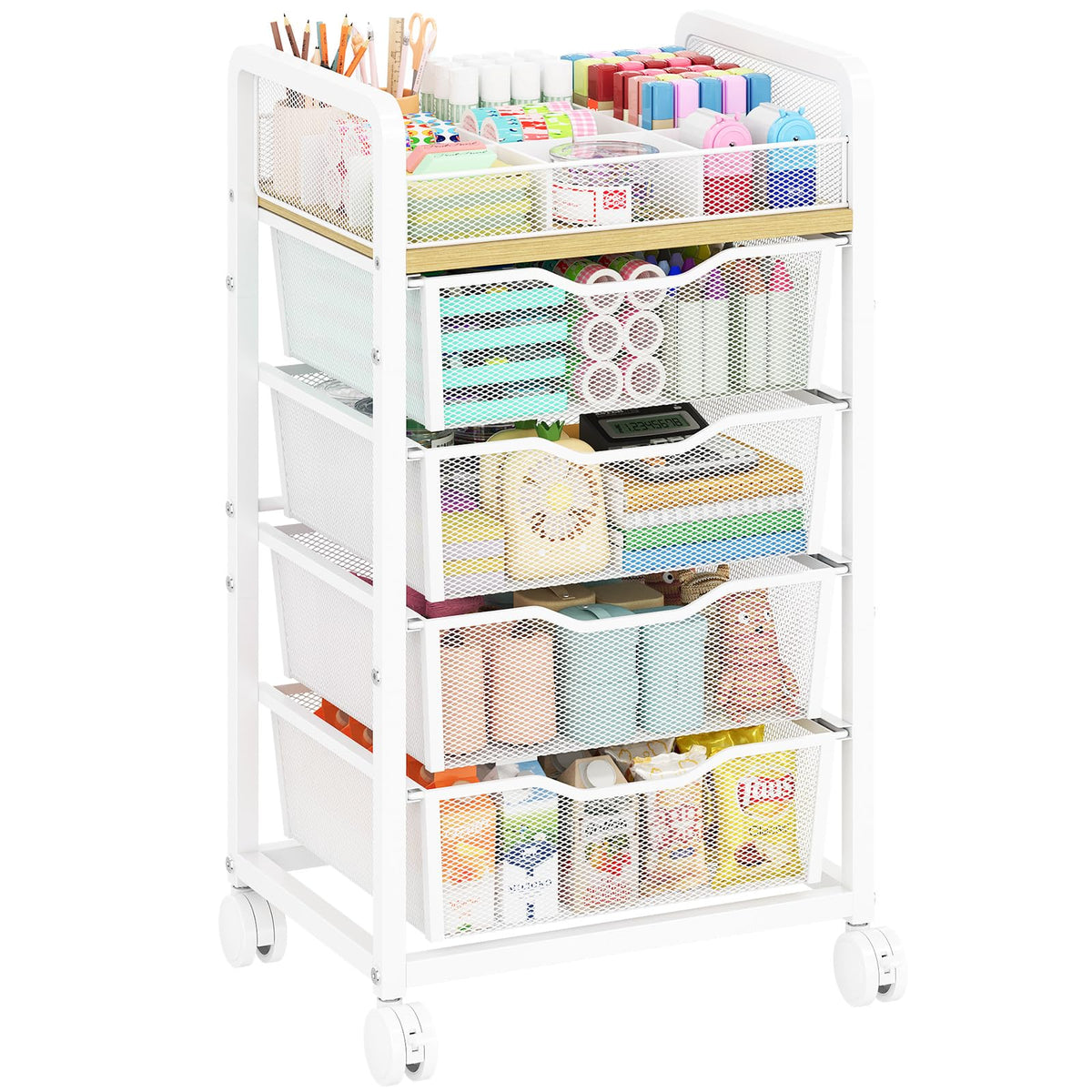 White Rolling Cart with 4 Drawers K892800