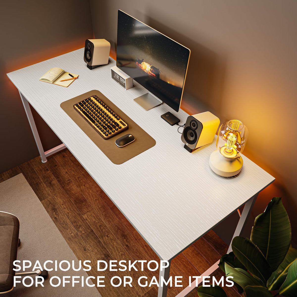 55 Inch White Computer Desk with Metal Frame S552646