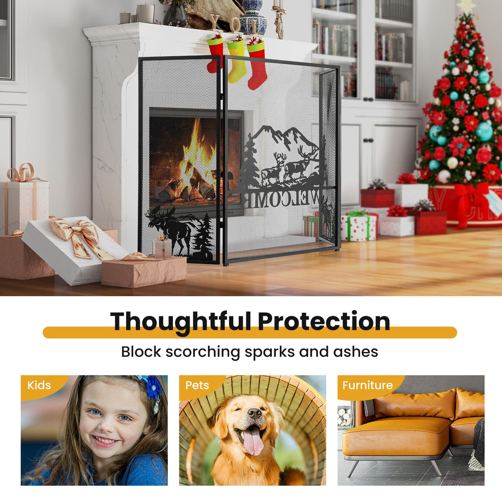 Foldable Fireplace Screen with Moose Pattern G52462