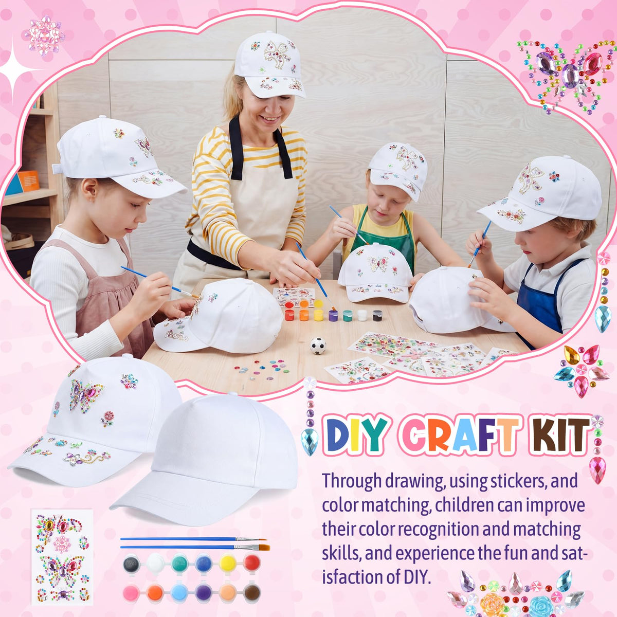 30 Pcs White Blank Adjustable Baseball Caps with Acrylic Paint Brushes Q6993