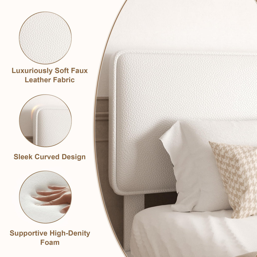 White Upholstered Bed Frame with Adjustable Headboard K278428