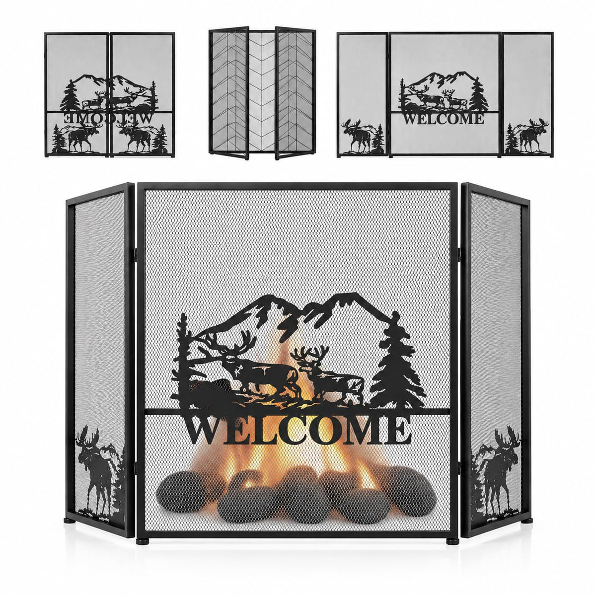 Foldable Fireplace Screen with Moose Pattern G52462