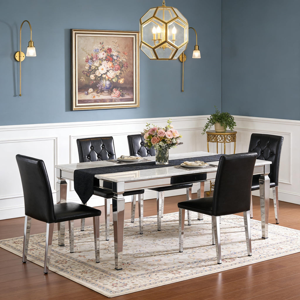 Black Upholstered Dining Chairs Set of 4 with Silver Metal Legs Q13510