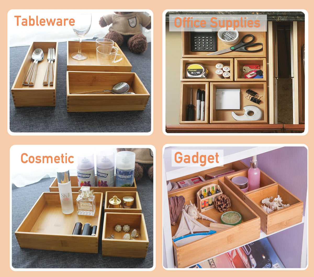 Bamboo Organizer Storage Boxes 4"*4" P420055