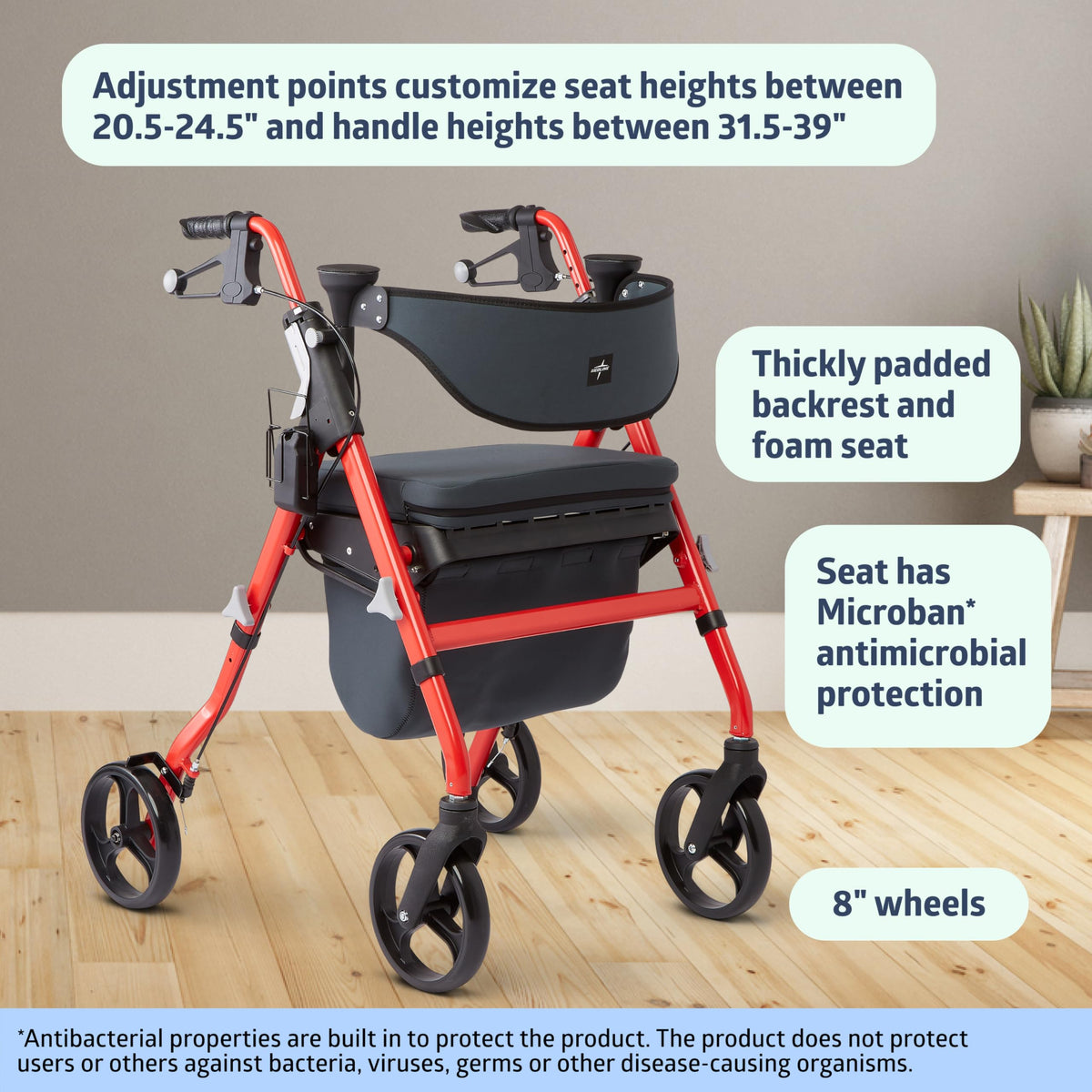 Black & Red Rolling Walker with Memory Foam Seat G763