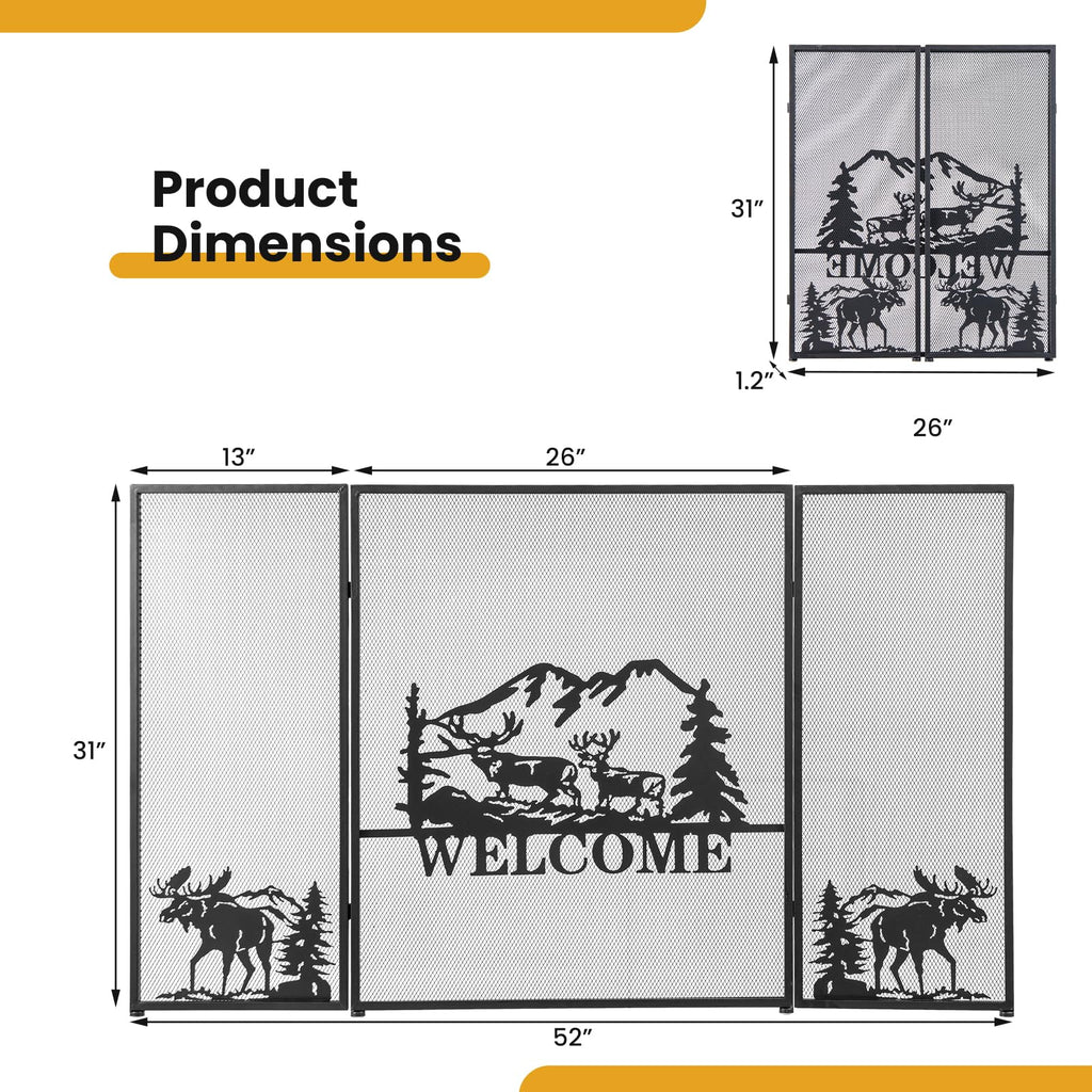 Foldable Fireplace Screen with Moose Pattern G52462