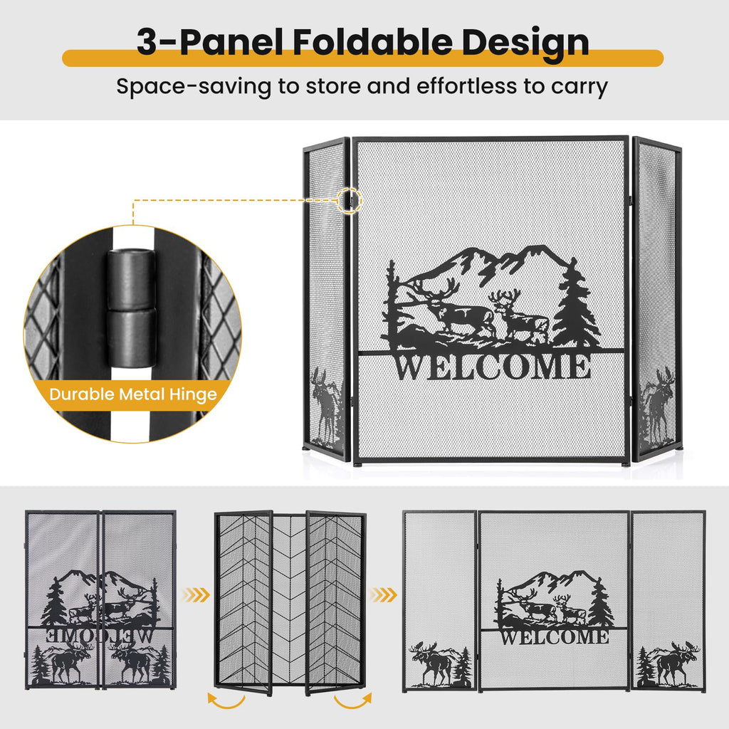 Foldable Fireplace Screen with Moose Pattern G52462