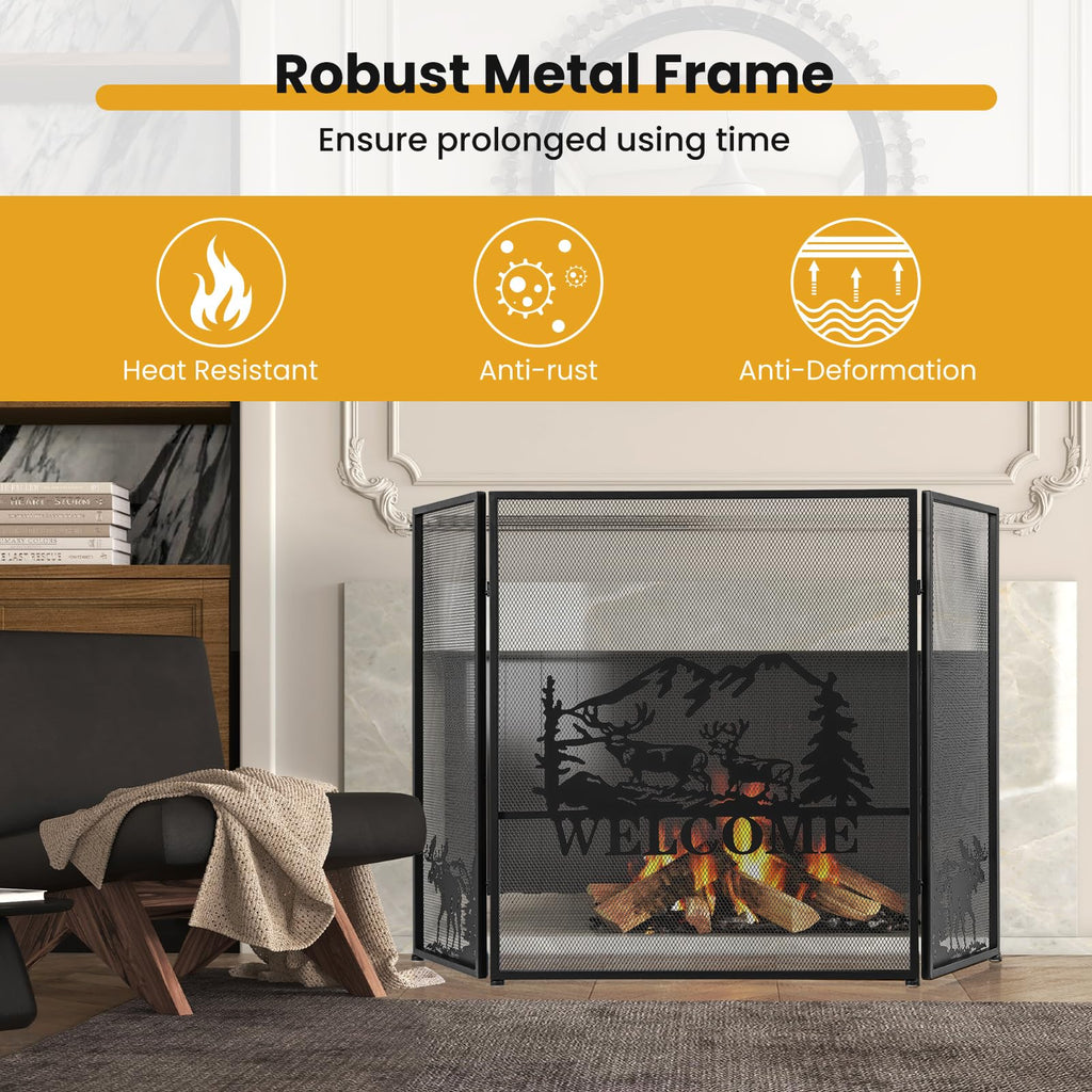 Foldable Fireplace Screen with Moose Pattern G52462