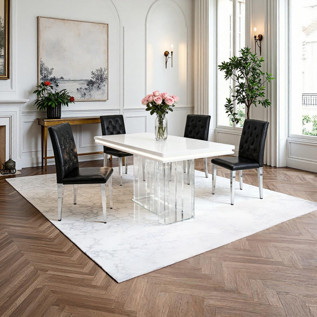 Black Upholstered Dining Chairs Set of 4 with Silver Metal Legs Q13510