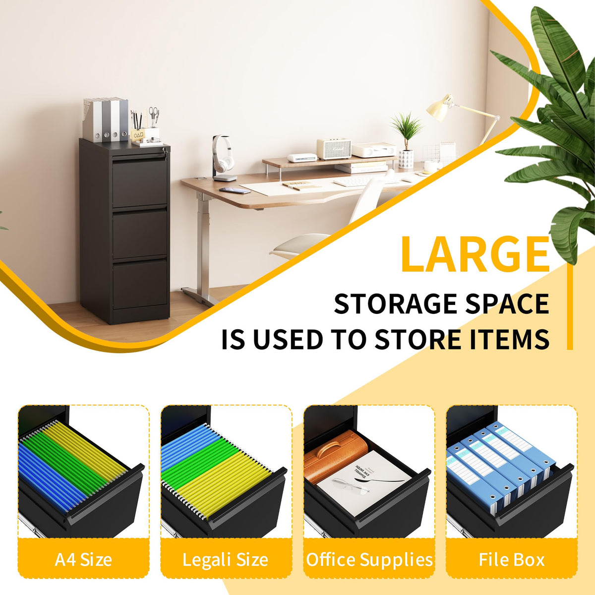 3 Drawer Black Metal File Cabinet with Lock G18193