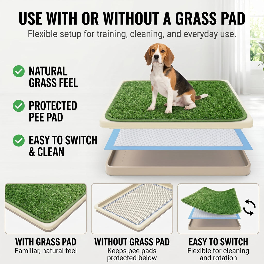Dog Grass Pad with Tray, 2 Washable Grass Pads L8816