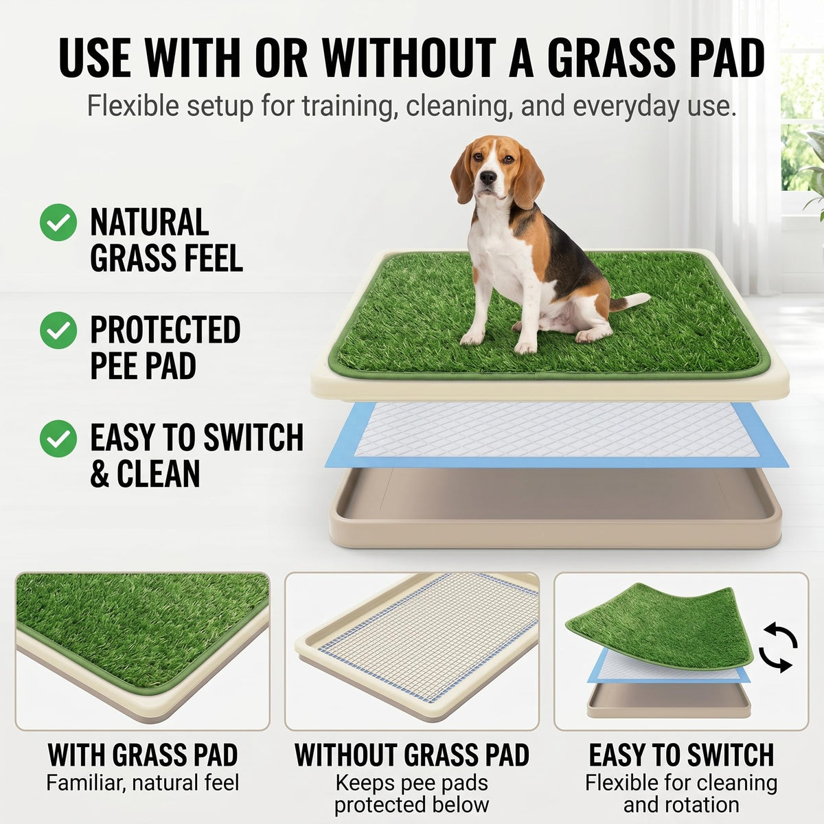 Dog Grass Pad with Tray, 2 Washable Grass Pads L8816