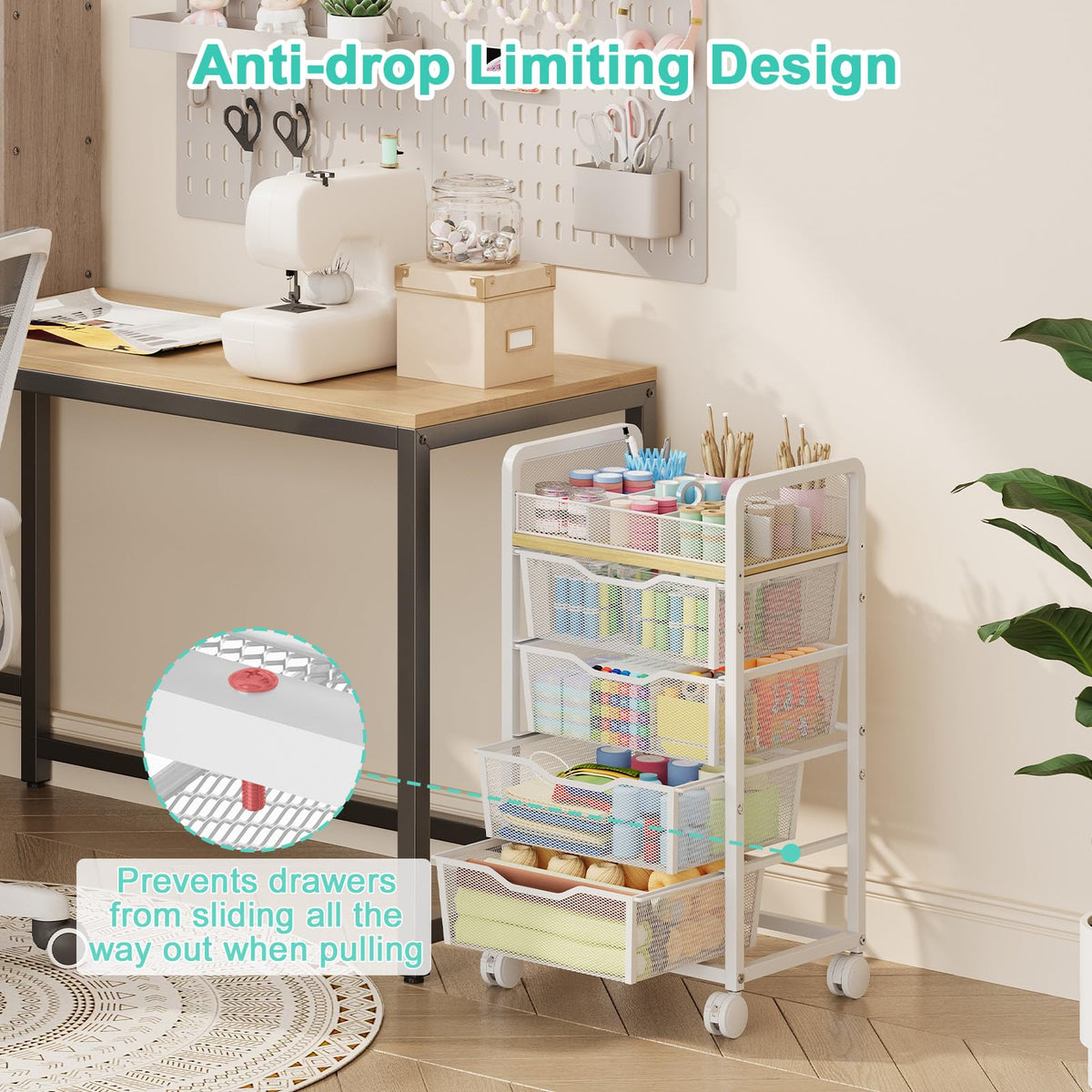 White Rolling Cart with 4 Drawers K892800