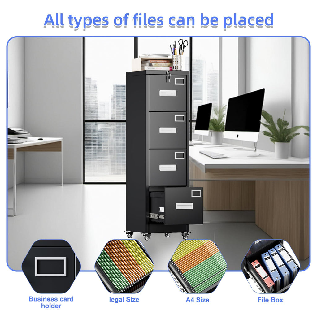 4 Drawer Metal File Cabinet with Lock, Black J831547
