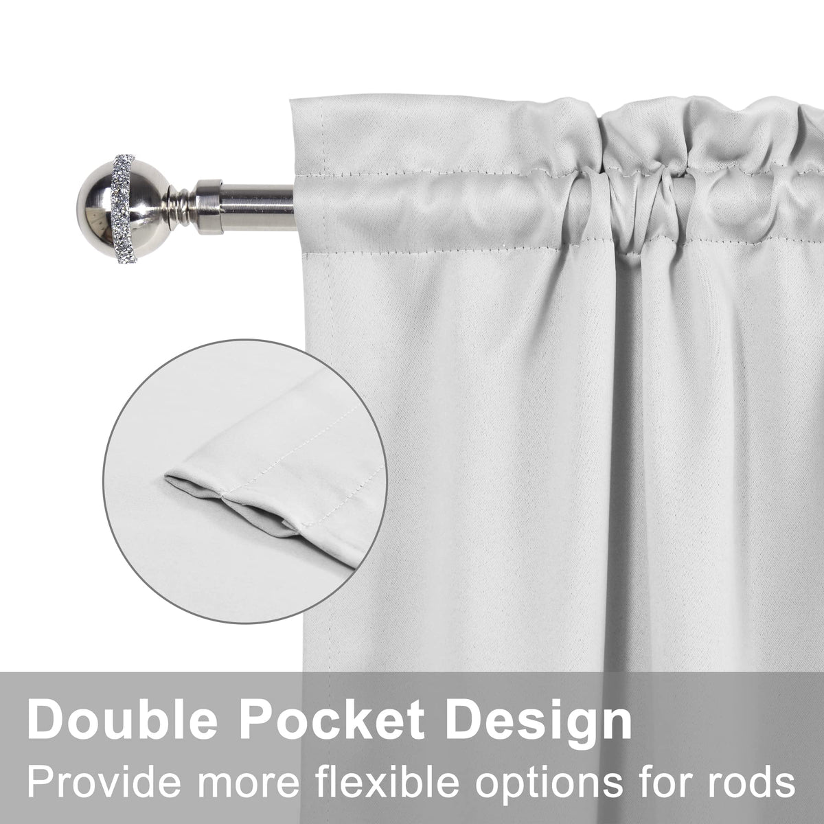 Door Curtains, Thermal and Room Darkening Curtains, Rod Pocket Blackout Curtains, 25 x 40 inches, Greyish White, 1 Panel H346