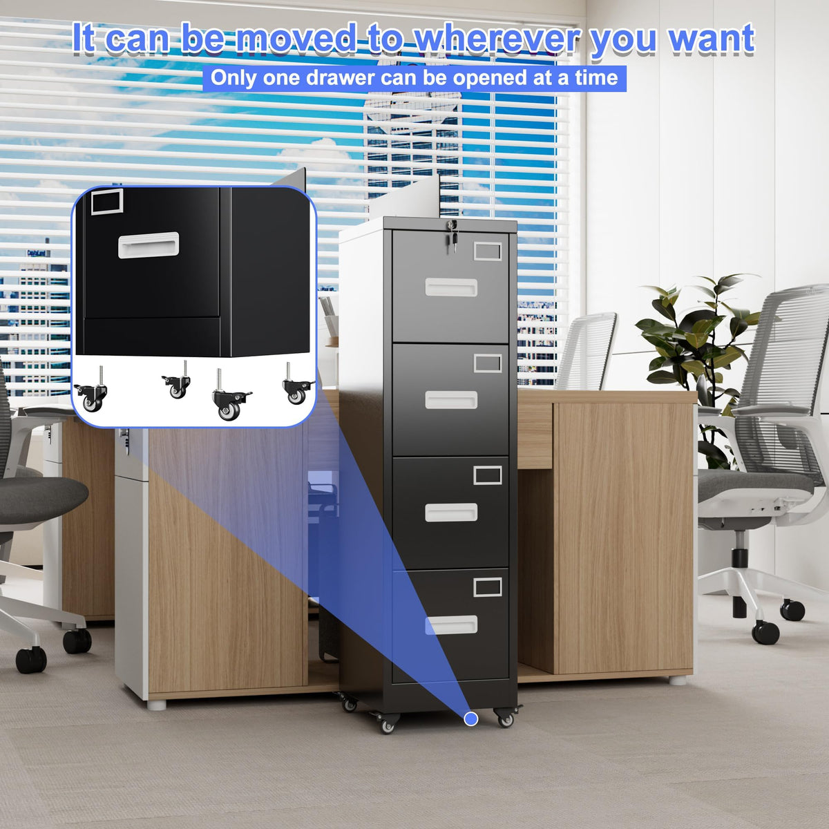4 Drawer Metal File Cabinet with Lock, Black J831547