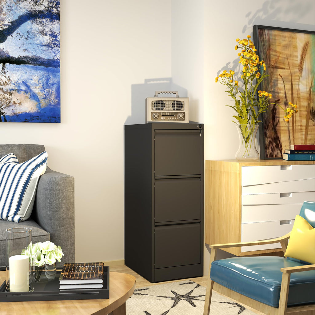 3 Drawer Black Metal File Cabinet with Lock G18193