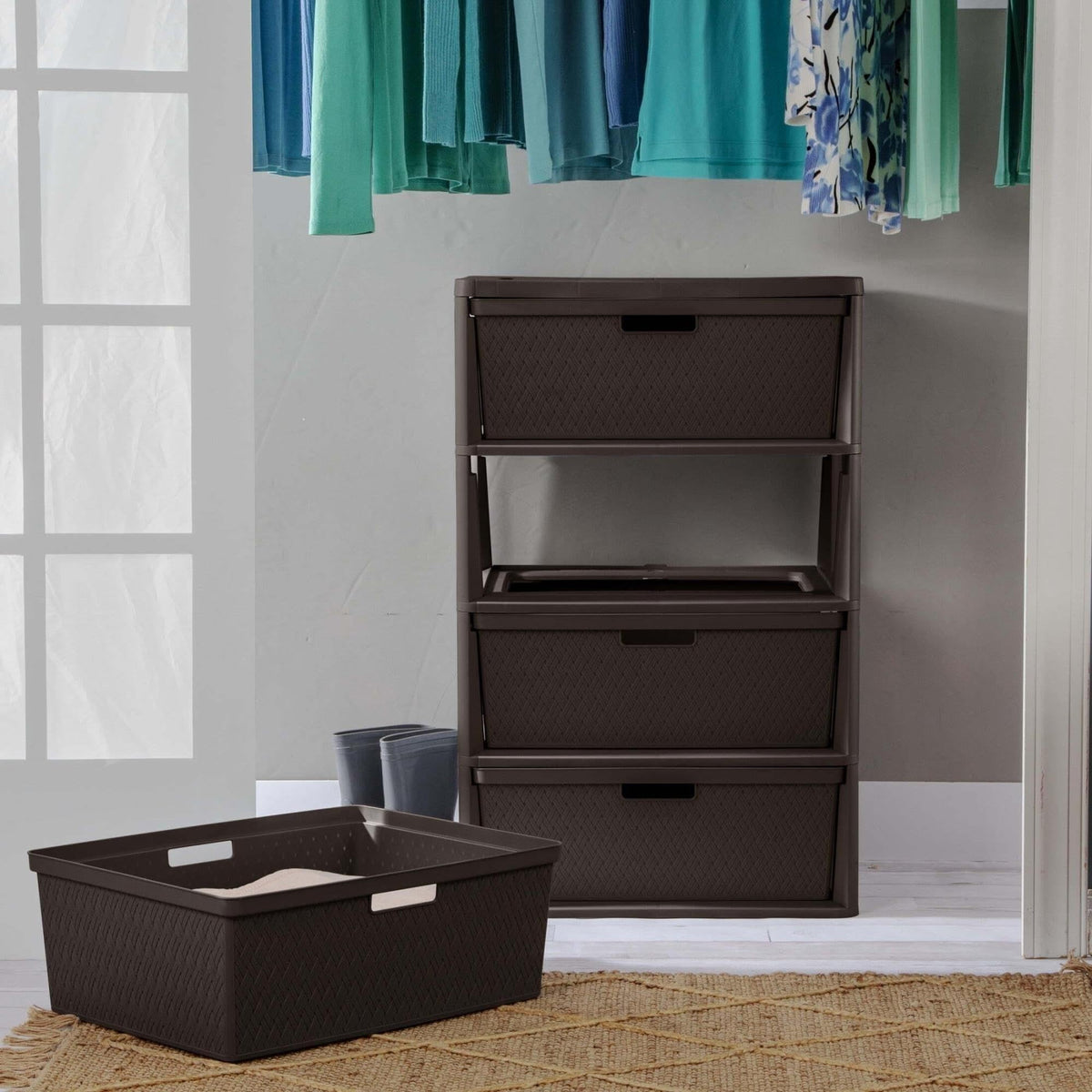 Brown 4 Drawer Storage Tower C408877